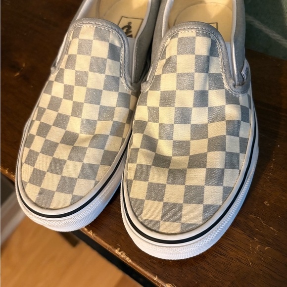 Vans metallic silver and white check slip ons size 7 - Picture 3 of 8